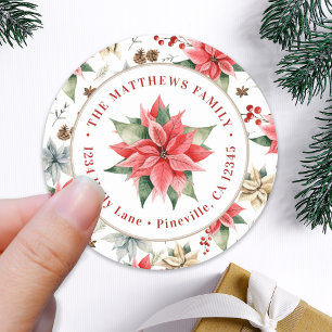 Adesivo Farmhouse Poinsettia Round Endereço de Devoluçã