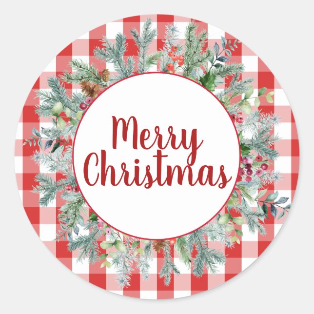 Adesivo Farmhouse Red White Buffalo Cheque Feliz Natal (Frente)