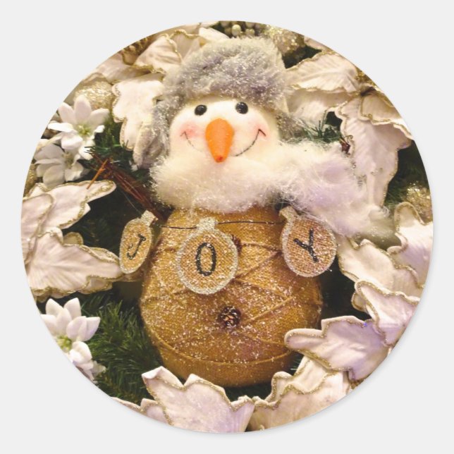 Adesivo Farmhouse Rustic Burlap Snowman Poinsettia Holiday (Frente)