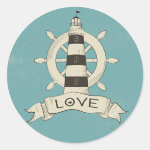 Adesivo Faro Náutico Vintage & Âncora de Navio Azul Turque