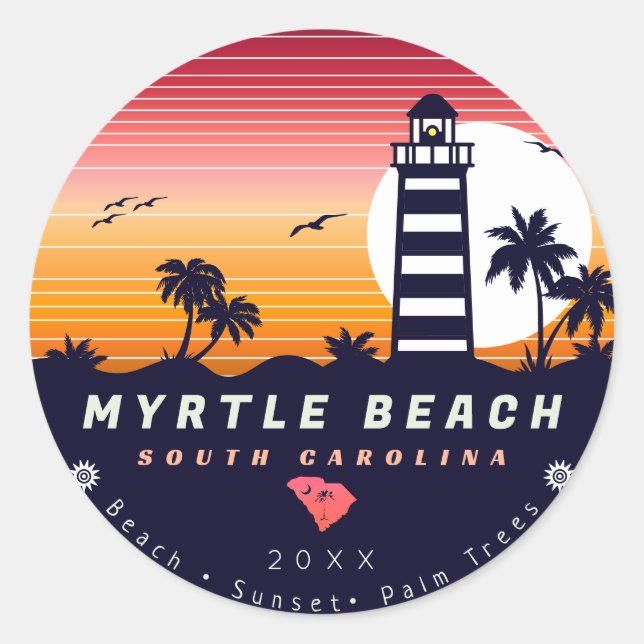 Adesivo Farol de Myrtle Beach SC Retro Sunset Souvenirs (Frente)