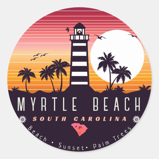 Adesivo Farol de Myrtle Beach SC Retro Sunset Souvenirs (Frente)