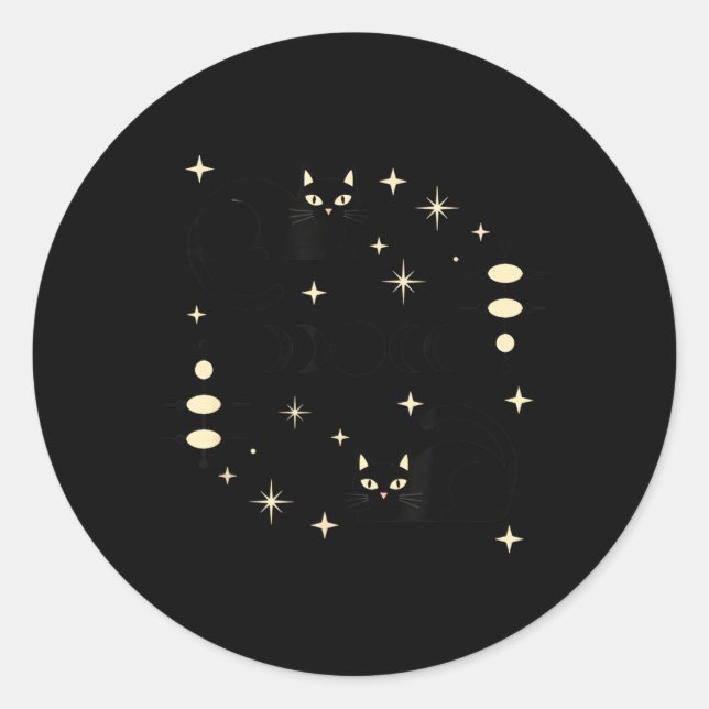 Adesivo Fases da Lua Witchy Gato Celestial Arte de Gato Pr (Frente)