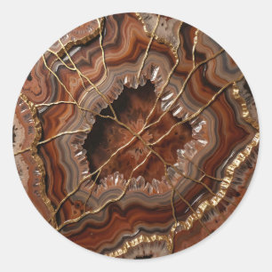 Adesivo Fatia de Ágata Kintsugi Dourada Luxo Mineral