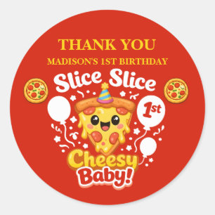 Adesivo Fatia Fatia Pizza Baby Queijosa Favor de 1º Aniver