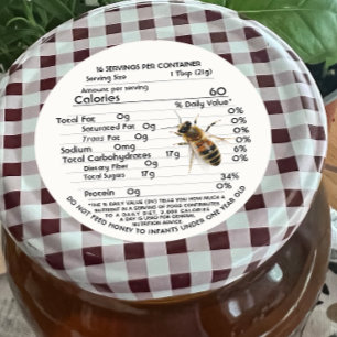 Adesivo Fatos de nutrição do mel com aviso de Criança e ab