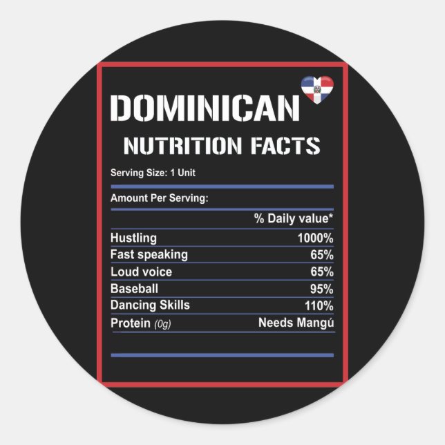 Adesivo Fatos de Nutrição na República Dominicana (Frente)