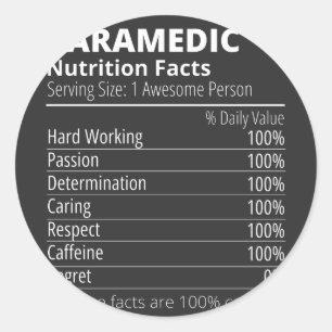 Adesivo fatos nutricionais, fato nutricional paramédico