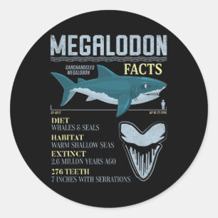Adesivo Fatos sobre Megalodon Dente Fóssil de Tubarão Pré-