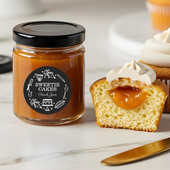 Adesivo Faturamento e Cozinhar Utenssil Preto e Branco (Baking & Cooking Utensil Black and White Classic Round Sticker)