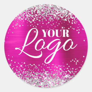 Adesivo Faux Brilho Prateado Magenta Rosa Quente Foil Logo