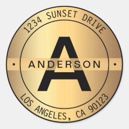 Adesivo FAUX Dourado e preto Monograma e Endereço Circular