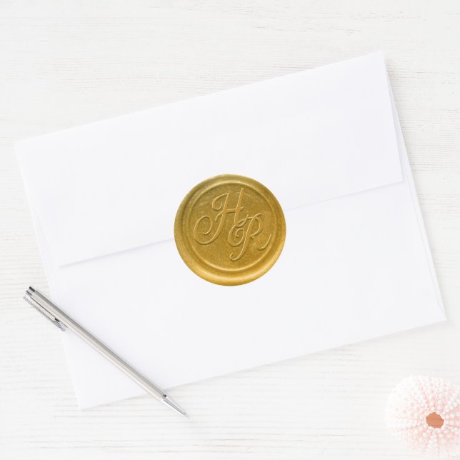 Adesivo Faux Dourado Muro de Monograma de Casamento de Cer (Envelope)