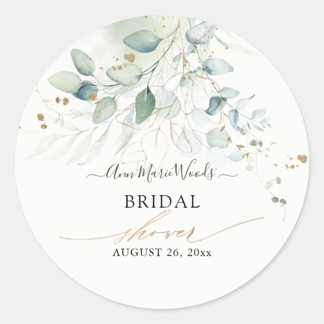 Adesivo Faux Dourado Watercolor Eucalyptus Chá de panela I (Frente)