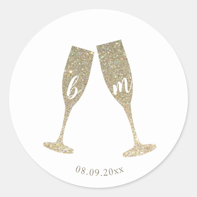 Adesivo Faux Glitter Champagne Glass Sticker (Frente)