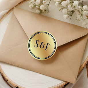 Adesivo Faux Gold Foil Azul Monograma de Casamento