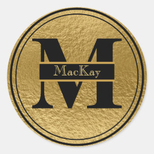 Adesivo Faux Gold Foil Black Monograma Name Stick Seal