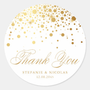 Adesivo Faux Gold Foil Confetti Dots Casamento Obrigado