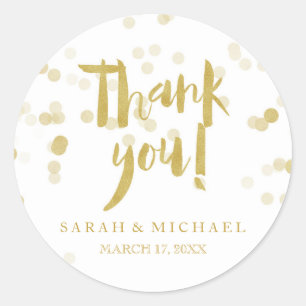 Adesivo Faux Gold Foil Confetti Obrigado