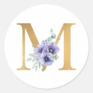 Adesivo Faux Gold Foil - Letra M Violet Floral Monograma