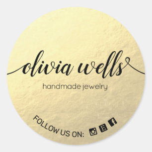 Adesivo Faux Gold Foil Manuscrito Manuscrito Script Social