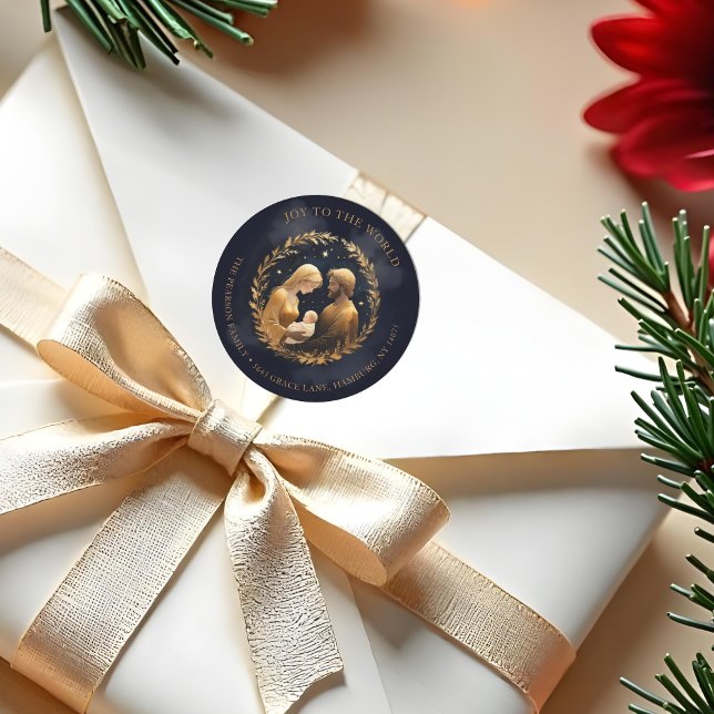 Adesivo Faux Gold Holy Family Nativity Exquisite Christmas (Faux Gold Holy Family Nativity Exquisite Contemporary Christmas Cards with Return Address Stickers.)