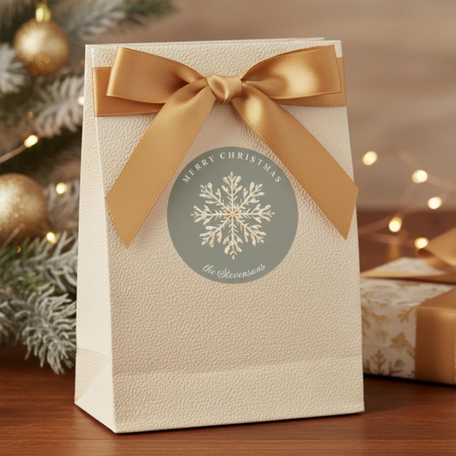 Adesivo Faux Gold Snowflake Sage Green Custom Holiday (Criador carregado)