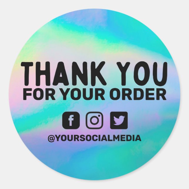 Adesivo Faux Holographic Business Obrigado Personalizado (Frente)