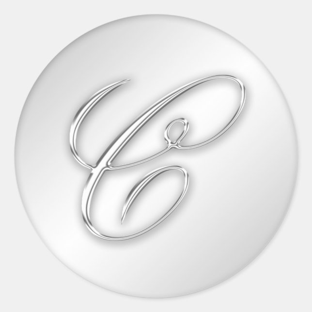 Adesivo Faux inicial do monograma prateado com letra C (Frente)