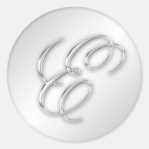 Adesivo Faux. inicial do monograma prateado com letra E