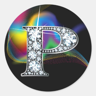 Adesivo Faux "P" Diamond Bling no Rainbow Swirl Heart