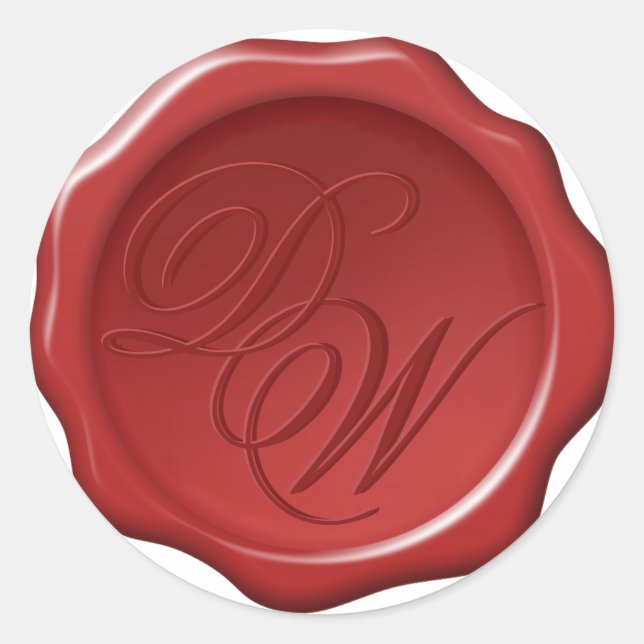 Adesivo Faux Red Wax Seal - Caligrafia do Monograma de Cas (Frente)