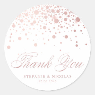 Adesivo Faux Rosa Gold Foil Confetti Casamento Obrigado