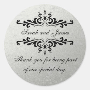 Adesivo Faux Silver Foil Weding Favor Obrigado