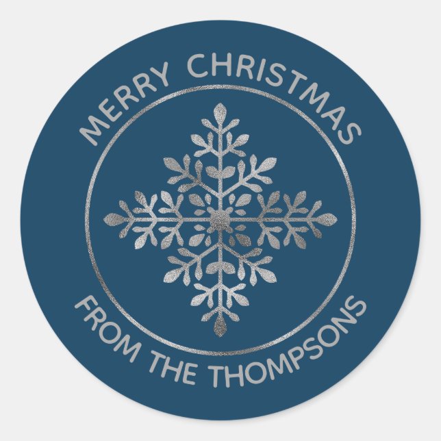 Adesivo Faux Silver Snowflake Sobre Azul (Folha Não Real) (Frente)