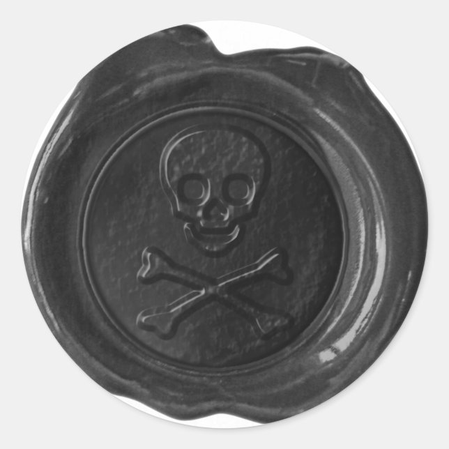 Adesivo Faux Wax Seal - Crânio Negro e Crossbones - (Frente)