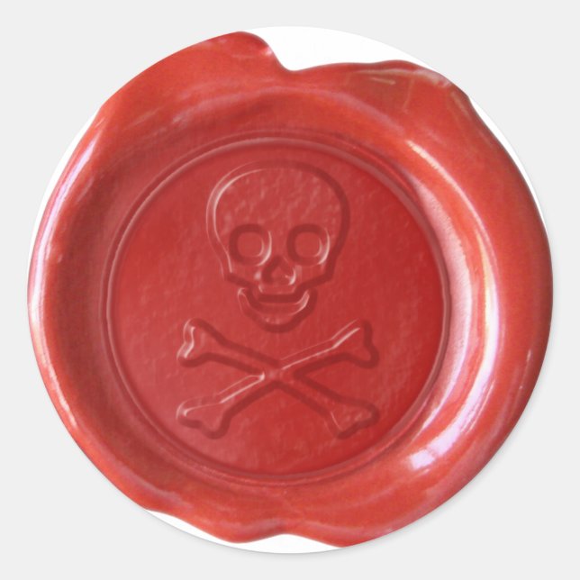 Adesivo Faux Wax Seal - Crânio Vermelho e Crossbones - (Frente)