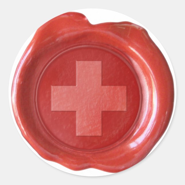 ADESIVO FAUX WAX SEAL - VERMELHO COM CRUZAMENTO BRANCO (Frente)