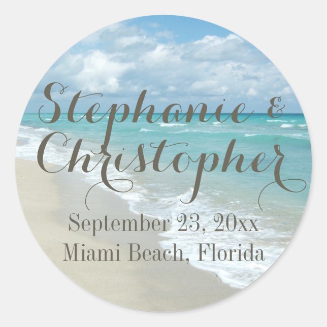 Adesivo Favor bonito de Casamento de Praia da Areia Branca (Frente)
