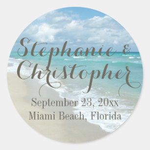 Adesivo Favor branco bonito do casamento de praia da areia