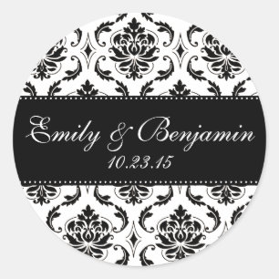 Adesivo Favor branco e preto do casamento tema damasco
