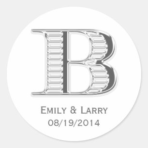 Adesivo Favor branco impresso do casamento do monograma B