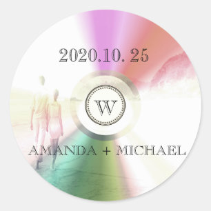 Adesivo Favor CD retro moderno original do casamento do