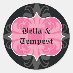 Adesivo Favor cor-de-rosa preto do casamento do nome de