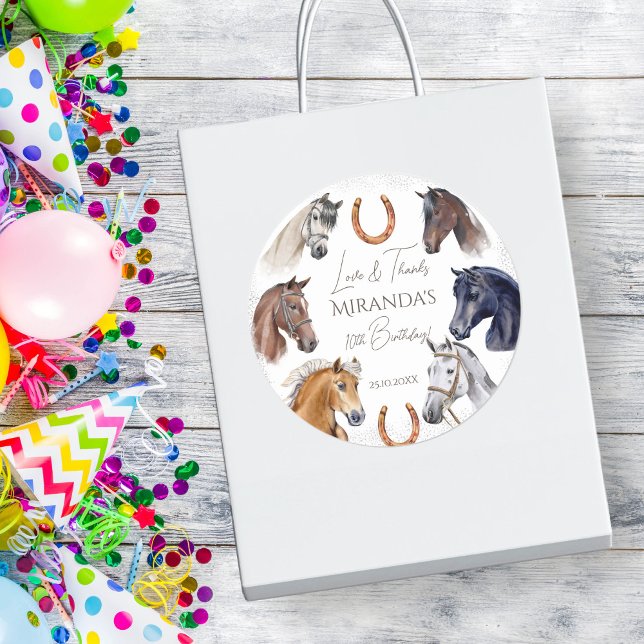 Adesivo Favor da bolsa mensageifesta de aniversario elegan (Horses equestrian elegant birthday party favor sticker horses themed birthday thank you stickers)