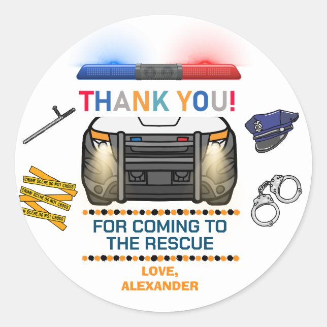 Adesivo Favor da Festa de aniversário da Polícia (Frente)