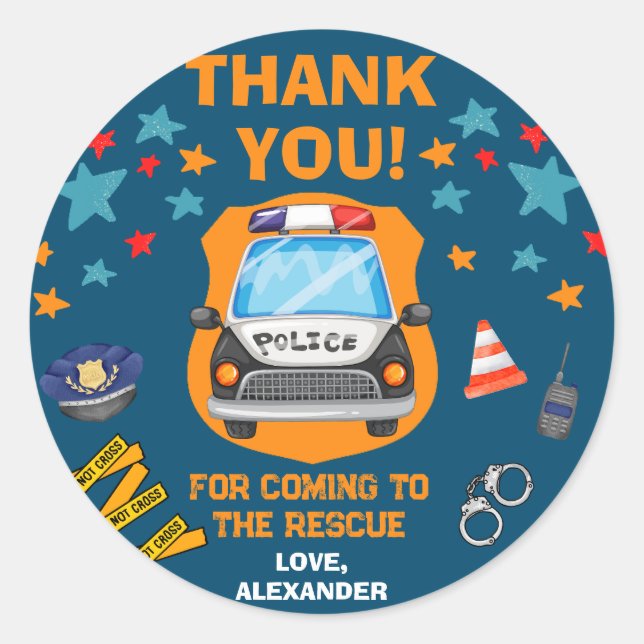 Adesivo Favor da Festa de aniversário da Polícia (Frente)