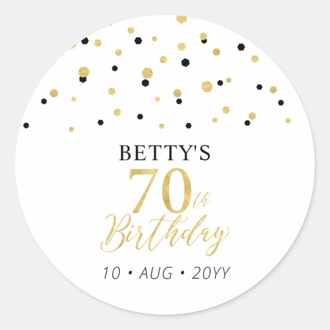 Adesivo Favor da Festa de aniversário de Confetti Dourada  (Frente)