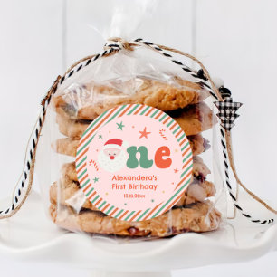 Adesivo Favor da Festa de aniversário de Natal Rosa 1rua