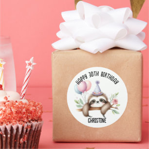 Adesivo Favor da Festa de aniversário de preguiça rosa-bra